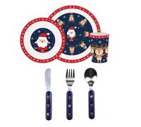 Kids Christmas Dinner & Cutlery Set - 6 Piece Dining Tableware - Cute Santa & Reindeer Design - Plate Bowl, Cup and Cutlery - Xmas Dinner Tableware.