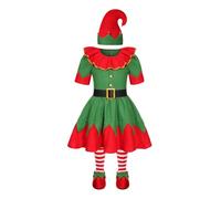 Kids Christmas Elf Costume Santa Little Helper Fancy Dress Outfit Breathable And Comfortable Elves Xmas Santa's Red Striped Stockings Woodland Birthday Party (A#Green,9-11 Years)