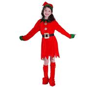 Kids Christmas Elfs Costume, Family Wear Santa's Helper Fancy Dress Costume, Xmas Elfs Outfit For Holiday Parties, Funny Jester Cosplay Outfit with Elf Hat, Long Striped Socks, Shoes & Belt