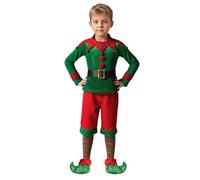 Kids Christmas Elfs Costume, Family Wear Santa's Helper Fancy Dress Costume, Xmas Elfs Outfit For Holiday Parties, Funny Jester Cosplay Outfit with Elf Hat, Long Striped Socks, Shoes & Belt