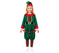 Kids Christmas Elfs Costume, Family Wear Santa's Helper Fancy Dress Costume, Xmas Elfs Outfit For Holiday Parties, Funny Jester Cosplay Outfit with Elf Hat, Long Striped Socks, Shoes & Belt