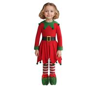 Kids Christmas Elfs Costume, Family Wear Santa's Helper Fancy Dress Costume, Xmas Elfs Outfit For Holiday Parties, Funny Jester Cosplay Outfit with Elf Hat, Long Striped Socks, Shoes & Belt