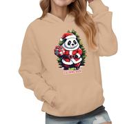 Kids Christmas Hoodie Girls Fall Winter Fleece Graphic Hoodies Long Sleeve Xmas Pullover Top Santa Panda Hooded Sweatshirt Teen Girls Loose Fit Sportswear with Pockets Age 1-14 (Khaki, 11-12 Years)