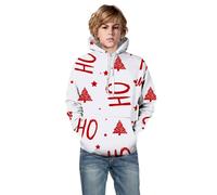Kids Christmas Hoodie Jumper Boys Long Sleeve Hooded Sweatshirt Snowflake Tree Printed Funny Novelty Hoodie Drawstring Hooded Jumpers Ugly Christmas Sweaters Happy Holidays (White, 9-10 Years)