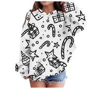 Kids Christmas Hoodies Sweatshirts Girls Age 1-14 Years DIY Graffiti Graphic Xmas Hooded Pullover Girls Long Sleeve Winter Loose Oversized Cute Cartoon School Casual Vacation (White-a, 13-14 Years)