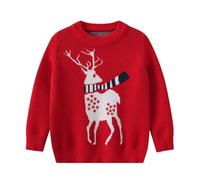 Kids Christmas Jumper Funny - Girls Festive Deer Knitwear Long Sleeve Cozy Winter Pullover Soft Yarn Top for Holiday Season (Red, 4-5 Years)