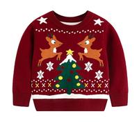 Kids Christmas Jumper Long Sleeve Knitwear Sweater Xmas/Reindeer Stag Nordic Festive Jumper Xmas Santa Snowman Penguin Pullover Sweater Fall Winter Outfits Set Xmas Jumper Top Red