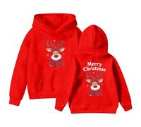Kids Christmas Jumper Pullover Hoodie Xmas Snowflakes Hooded Sweatshirt with Pocket Cozy Fleece Soft Warm Top Long Sleeve Hoody Pullover Sweater Merry Christmas Warm (Watermelon Red, 9-10 Years)
