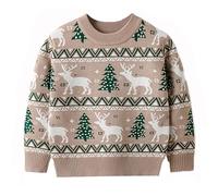 Kids Christmas Jumpers Girl, Warm Reindeer Knitted Pullover for Kids Cozy Winter Autumn Childrens Sweater (Beige, 3Y/100)