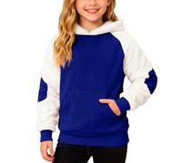 Kids Christmas Patchwork Fleece Hooded Pullover Long Sleeve Warm Cosy Sweatshirt Jumper Top for Holiday School Playground Festive Winter Outfit (Blue, 3-4 Years)