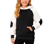 Kids Christmas Patchwork Fleece Hooded Pullover Long Sleeve Warm Cosy Sweatshirt Jumper Top for Holiday School Playground Festive Winter Outfit (Black, 2-3 Years)