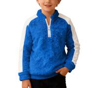 Kids Christmas Patchwork Fleece Zip Up Pullover Long Sleeve Warm Cosy Sweatshirt Jumper Top for Holiday School Outdoor Play Festive Fun Wear (Blue, 2-3 Years)