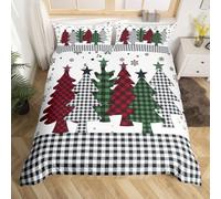 Kids Christmas Pine Tree Duvet Cover King,Snowflake Colorful Rustic Vintage Comforter Cover for Kids Teens Adults Bedroom Decor,Geometric Plaids Bedding Set 2 Pillowcases,No Comforter
