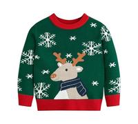 Kids Christmas Sweater UK Deals, Xmas Knitted Jumper for Boys Girls Funny Graphic Reindeer Knitwear Snowflakes Sweatshirt Long Sleeve Patchwork Pullover Toddler Festive Clothes Age 2-7 Years