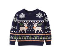 Kids Christmas Sweater UK Deals, Xmas Knitted Jumper for Boys Girls Funny Graphic Reindeer Knitwear Snowflakes Sweatshirt Long Sleeve Patchwork Pullover Toddler Festive Clothes Age 2-7 Years