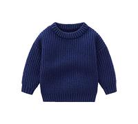Kids Chunky Knit Jumpers 2-3 Years Dark Blue Toddler Long Sleeve Crew Neck Solid Knit Sweater Winter Clothes for Girls and Boys Baby Tops Clothes Sweater Boys Large