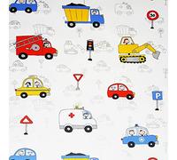 Kids City Traffic White Metallic Wallpaper Trucks Cars Fire Engine Police YL