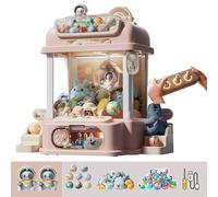 Kids Claw Machine Toy with Remote Control , The Claw Machine with 8 Planets,2 Panda Doll,25 Dolls,20 Gashapons Christmas Birthday Gifts for Boys,Girls ,Pink