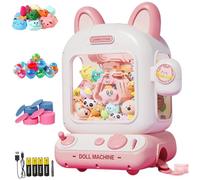 Kids Claw Machine with Light and Music, Mini Vending Machine with 10 Muppet, 10 Surprise Egg and 12 Game Coin, USB/Battery-Operated Toddler Toy for Party Birthdays Gifts
