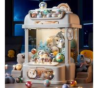 Kids Claw Machine with Remote Control , Dispenser Vending Toy with 8 Planets,2 Panda Doll,25 Dolls,20 Gashapons Use Gumballs,Candy,Toys,or Small Prizes ,White