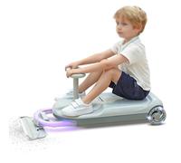 Kids Cleaning Go Kart, Portable Ride On Mop Floor Cleaner Carts, 5-Variable Speed Retractable Mopping Kart with Bearing Steering Rod, Glowing Wheels & Storage