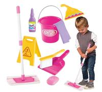 Kids Cleaning Play Set, Pretend Household Toy with Broom, Dustpan, Mop, Bucket, Cleaning Spray, Caution Sign, Encourages Imagination and Patience