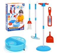 Kids Cleaning Set, 6pcs Housekeeping Pretend Play Set with Sweeping Robot, Mop*2, Dustpan, Brush, and Organizing Stand, Cleaning Toys for Toddlers Girls Boys Age 3-6