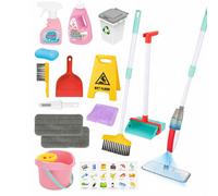 Kids Cleaning Toy Set Pretend Play Cleaning Kit with Spray Mop Broom Dustpan Recycling Bin & Accessories Household RolePlay Toy