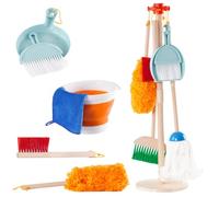 Kids Cleaning Toy Set, Pretend Play Housekeeping Set with Room Mop Duster Dustpan Brushes Rag and Organizing Stand, Toddler Cleaning Toys for Boy Girl Age 3-6