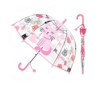 Kids Clear Bubble Umbrella -Perfect for Walking Safety-Grip Curved Handle-Transparent Dome See Through Child,Safety Kids Umbrella for Toddler Boys Girls (Pink Cat)