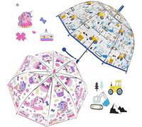 Kids Clear Bubble Umbrella -Perfect for Walking Safety-Grip Curved Handle-Transparent Dome See Through Child,Safety Kids Umbrella for Toddler Boys Girls (Blue Digger + Pink Unicorn) pack of 2