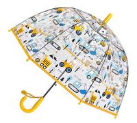 Kids Clear Bubble Umbrella -Perfect for Walking Safety-Grip Curved Handle-Transparent Dome See Through Child,Safety Kids Umbrella for Toddler Boys Girls (Yellow Digger)