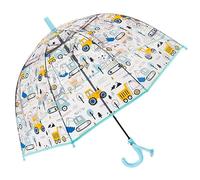 Kids Clear Bubble Umbrella -Perfect for Walking Safety-Grip Curved Handle-Transparent Dome See Through Child,Safety Kids Umbrella for Toddler Boys Girls (Azure Blue Digger)