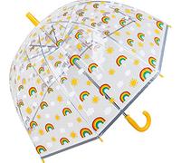 Kids Clear Dome Umbrella with Rainbow Pattern and Reflective Strip - Yellow Handle