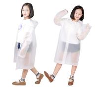Kids Clear Rain Poncho, 2 Pack Lightweight Reusable EVA Rainwear with Hood & Buttons for Boys & Girls