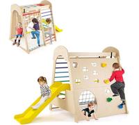 Kids Climbing Frame, Large 8-in-1 Pikler Playground Climber w/Climbing Rock/Net/Ladder, Slide & Swing, Monkey Bars, Crawling Hole, Wooden Montessori Playset, Climbing Toys for Toddlers (Colorful)