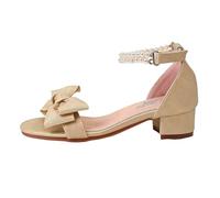 Kids Clogs- Girls Beach Shoes Girls for Kids Summer Elegant Pattern High Heel Pearl Bow with Hook and Loop Closure for Girls 5 13 Years Old Basic Khaki