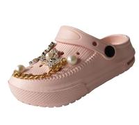Kids Clogs Girls Sandals Summer Beach Travel Garden Holiday Shoes Charm Slippers (Beige, UK Footwear Size System, Big Kid, Numeric, Medium, 4)