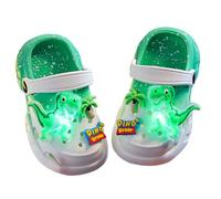 Kids Clogs Light Up Dino Clogs Summer Breathable Perforated Sandals Non Slip Soft Sole Closed Toe Beach Slippers Adjustable Heel Strap Toddler Boys Girls Outdoor Walking Pool Shoes Green