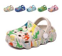 Kids Clogs Mules for Girls Boys Lightweight Garden Shoes Toddler Dinosaur Slip-on Beach Pool Shower Sandals Surf Clogs for Children Grey UK 9.5 (Label Size 170mm)