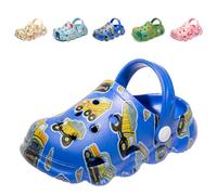 Kids Clogs Mules for Girls Boys Lightweight Garden Shoes Toddler Dinosaur Slip-on Beach Pool Shower Sandals Surf Clogs for Children Car Blue UK 9.5 (Label Size 170mm)