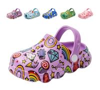 Kids Clogs Mules for Girls Boys Lightweight Garden Shoes Toddler Dinosaur Slip-on Beach Pool Shower Sandals Surf Clogs for Children Purple UK 8.5（Label Size 160mm）