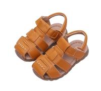 Kids Closed Toe Leather Sandals, Non-Slip Rubber Sole First Walking Shoes, Velcro Breathable Summer Shoes for Boy Girl Infant Kid Closed Toe Sandals Toddler Non-Slip Roman Sandals (Yellow,11)