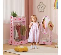 Kids Clothes Rail, Kids Dressing Mirror with 360° Rotating, Pink AIYAPLAY Pink One Size