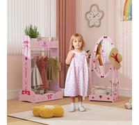 Kids Clothes Rail, Kids Dressing Mirror with 360° Rotating, Pink AIYAPLAY Pink One Size