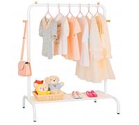 Kids Clothing Rack - Garment Rack with Bottom Storage Shelf, Clothes Rack for Children, Small Baby, & Tollder, Clothes Organizer for Hanging Clothes, Shirts, Dresser, Hat, Backpack, Bedroom, White