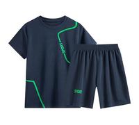 Kids Clothing Set Boys Age 3-14 Years Funny Graphic Summer Teenage Kids Tracksuit Full Set Boys 2 Piece Short Sleeve T Shirts and Shorts Cartoon Casual Jogging Running (Dark Blue, 13-14 Years)