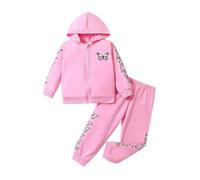 Kids Clothing Set Girls Butterfly Leopard Print Zip up Hoodie Sweatshirt Jacket and Sweatpants Tracksuit Girls Full Set Fall Winter School Casual Sports Age 1-6 Years (4-5 Years, Red)