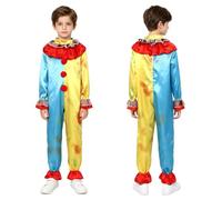 Kids Clown Romper Funny Clown Bodysuit Comedy Show Blue Yellow 7-10 Years