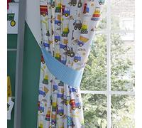 Kids' Club Bedding Kidz Club Bright Trucks Childrens Diggers Fully Lined Pencil Pleat 66x72, Multicolor, Curtains: 66" Width x 72" Drop